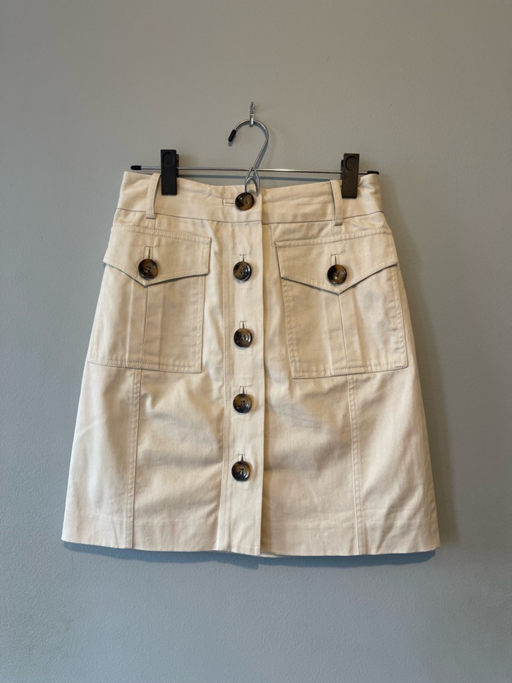 Milly Cream Button-Front Skirt w/ belt